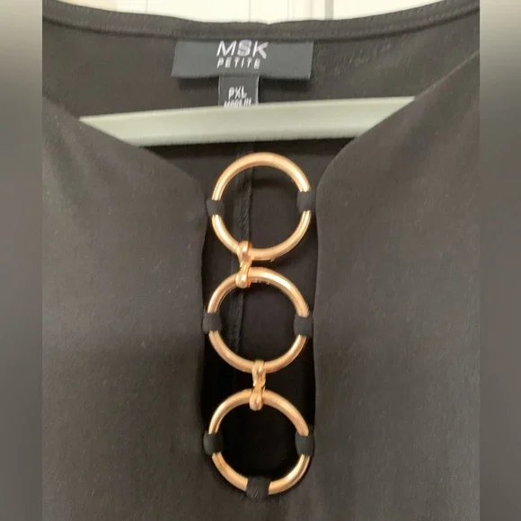 MSK | Dresses | Msk Sleeveless Little Black Dress Size Pxl With Gold Rings  Down Neckline | Poshmark